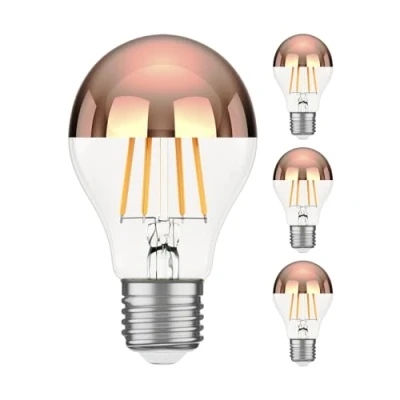 Image de ledscom.de 4 ampoules LED E27, A60, blanc chaud (2600 K), 7,5 W, 839lm, miroir de tête (or rose)