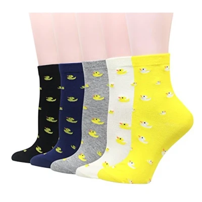 Image de Cansok Lot de 5 paires chaussettes fantaisie en forme canard caoutchouc jaune pour femme