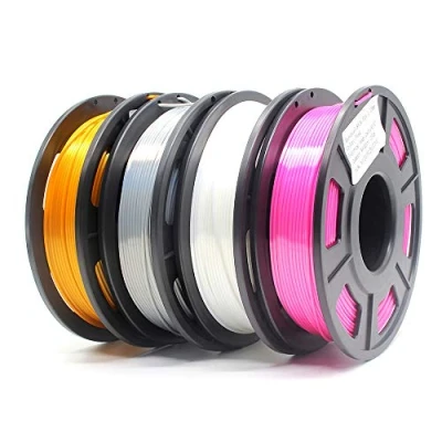 Image de Eono Silk Filament PLA brillant pour imprimante 3D de 1,75 mm Lot 250 g chaque couleur (or, argent, rose blanc
