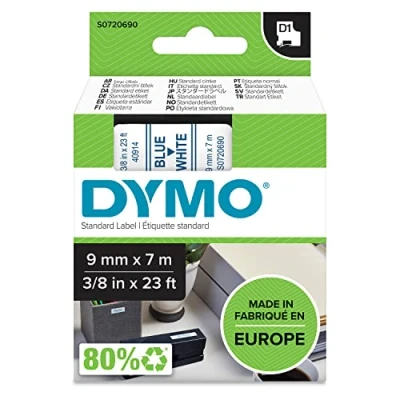 Image de Dymo 40914 (S0720690) (9 mm) Bleu sur blanc Ruban