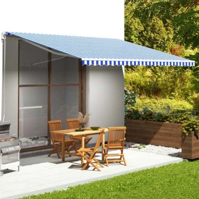 Image de vidaXL Tissu de Remplacement pour Auvent Toile d&#039;Auvent Rechange Store Banne Jardin Patio Terrasse Extérieur Bleu et Blanc 5x3,5 m