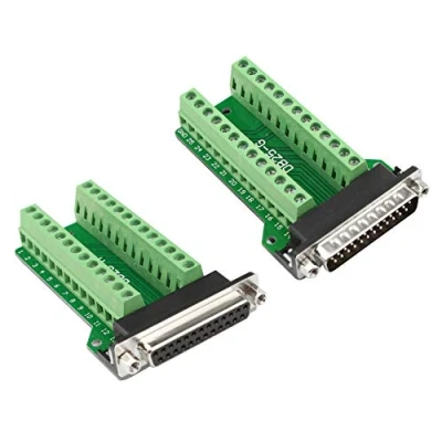 Image de Futheda DB25 D SUB Connecteur de Carte dérivation mâle et femelle 25 broches 2 rangées Adaptateur RS232 PCB sans soudure à bornier Module signalisation avec vis pouce