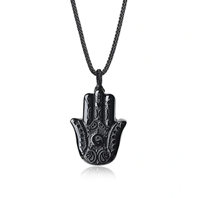 Image de COAI Pendentif Amulette Main de Fatma Obsidienne Ajustable Unisexe