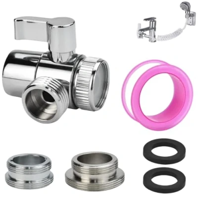 Image de SLTAXAR Robinet d&#039;Arrêt Vanne de Commutation En Laiton 3 voies Soupape Valves d&#039;Aiguillage Valve Arret avec 2 Adaptateurs + Ruban Teflon pour Lavabo Dérivation d&#039;Eau