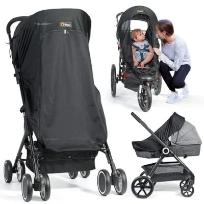 Image de Orzbow Pare Soleil Poussette Universelle,Respirant Parasol avec Fenêtre Frontale,Réglable UPF 50+ Protection Tissu Lycra,Bloque 99% des UV,Gris Foncé