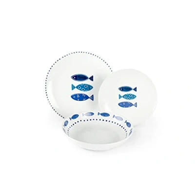Image de Excelsa Ocean Service de Table en Porcelaine, 18 pièces, Blanc/Bleu