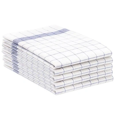 Image de ZOLLNER Set de 5 torchons en coton 50x70 cm super absorbants et durables lavables jusqu&#039;à 95C bleu à carreaux blancs qualité gastronomique certifiés Oeko Tex®.