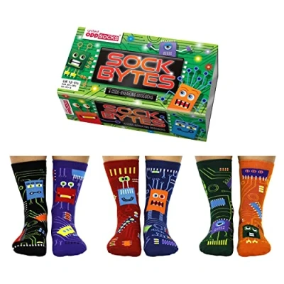 Image de United Oddsocks Sock Bytes Odd Socks Boîte de 6 paires chaussettes pour enfant Pointure 30,5 38,5, multicolore, 12