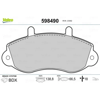 Image de VALEO 598490 Jeu de plaquettes frein Essieu avant contact signal d&#039;usure exclu sans tôle anti bruit RENAULT: MASTER 2 Bus, Kasten
