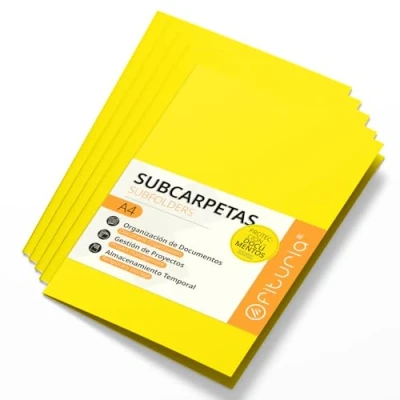 Image de Sous Chemises Cartonnées A4, de Papier 180gr, Pochette Rangement Documents, Pack 50 Colorées pour Archiver et Organiser les Papiers Ofituria (Jaune Intense)