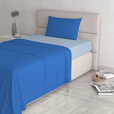 Image de Italian Bed Linen CL NC royal/azzurro 1PM Natural Color ensemble de draps lit, royal/Bleu clair, Small double, 100 % Coton