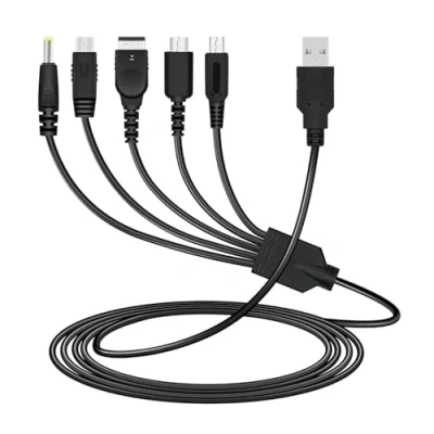 Image de Link e : Cable Chargeur USB 5 en 1 Compatible avec Console de Jeu Nintendo 3DS, New 3DS XL, 2DS, DSI, DSI Gameboy Advance GBA SP, DS Lite, DS, Manette Wii U et SONY PSP 1000/2000/3000