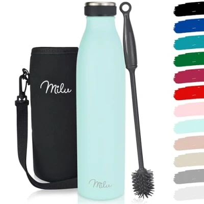 Image de Milu Gourde en acier inoxydable 350 ml 500 ml, 750 1000 1,5 l bouteille isotherme, d&#039;eau isolée, double paroi anti fuite, convient aux acides carboniques (Menthe, 750ml)