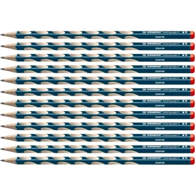 Image de STABILO Crayon graphite EASYgraph S Lot de 12 crayons ergonomiques fins HB Droitier, bleu ardoise, Unité (Lot 1)