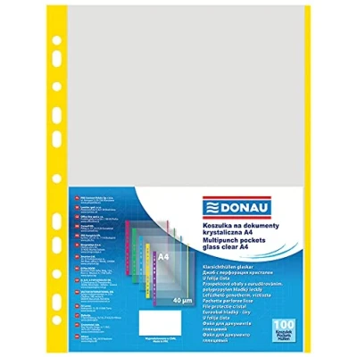 Image de Donau 1774100PL 11 lot de housses, PP, A4, granulés, 40 μm, bord jaune, 100