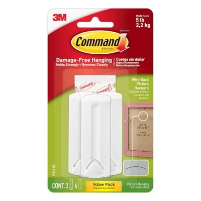 Image de Command Lot de 3 supports photo à dos métallique 17043 et 6 bandes adhésives, blancs, résistants aux dommages, pour cadres métallique, peuvent supporter jusqu&#039;à 2,2 kg (l&#039;emballage peut varier), 1