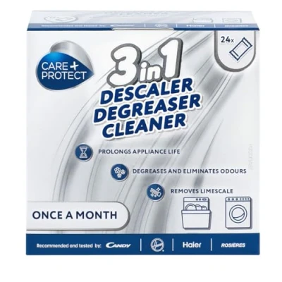 Image de CARE+PROTECT 3en1 Pour Lave Linge et Vaisselle Anti Calcaire Hygiénisant Dégraissant Désodorise Universel en Poudre Prolonge la durée de vie Machine 24 Sachets Mois