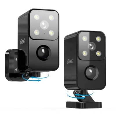 Image de ieGeek 2K Rotation à 180 Camera Exterieur sans Fil Batterie, Vision Nocturne Couleur, Audio Bidirectionnel, Détection de Mouvement AI et PIR, Alexa, Local/Cloud, IP65, S3, Noir, 2pcs