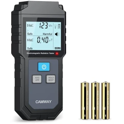 Image de CAMWAY Détecteur de Rayonnement Electromagnétique EMF Portable avec Alarme Sonore et Lumineuse Testeur Champ Magnétique LCD Numérique 2 Autocollant pour Anti