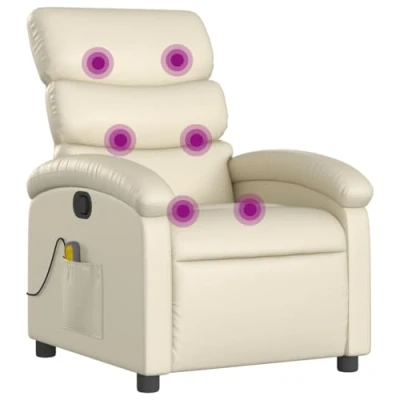 Image de vidaXL Fauteuil Inclinable de Massage, Chaise Relaxation avec Dossier et Repose Pied, Siège Inclinable, TV, Moderne, Crème Similicuir