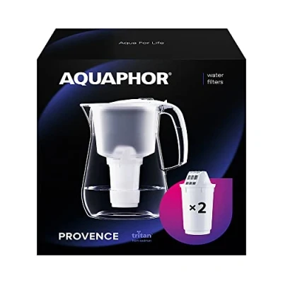 Image de AQUAPHOR Filtre à eau Provence blanc avec 2 filtres A5 I Carafe pour 4,2 l Grand aspect verre Réduit le calcaire et chlore de table Récipient élégant Parfait