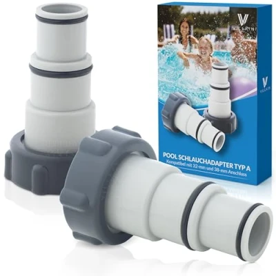 Image de Villkin Lot de 2 adaptateurs type A compatibles avec les piscines Intex connecteurs 32 mm et 38 (standard, gris)