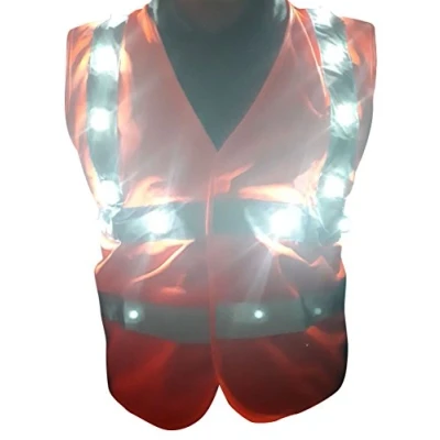 Image de LEDWARNING Gilet Orange Pro de Sécurité Fluo à 22 LEDs Blanches Deluxe Vendeur et Stock en France