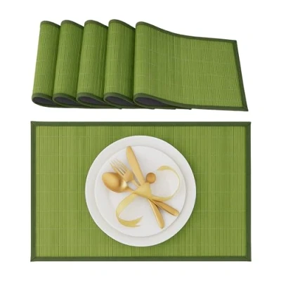 Image de Relaxdays Set de table chemin en bambou lot 6 à manger rectangle tapis antidérapant lavable, vert 30 x 45 cm