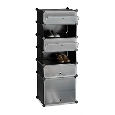 Image de Meuble Chaussures étagère 6 casiers système Plug in Portes Armoire Rangement HxlxP: 52 x 37 9 cm, Noir