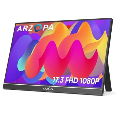 Image de ARZOPA Grand Moniteur Portable 17,3 Pouces, 1920 x 1080 FHD HDR IPS avec Béquille pour Ordinateur Portable, Deuxième Écran Externe HDMI USB C PC/Mac/PS3/4/5/Xbox (A1M)