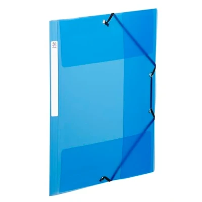 Image de Viquel Chemises plastique A4 avec rabats et étiquette d&#039;identification sur le côté Pochettes transparentes fermeture à élastique Rangement documents Bleu translucide