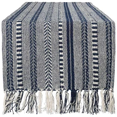 Image de DII Collection Chemin de Table en Coton, Bleu Marine, 38,1 x 274,3 cm (38,1 299,1 cm, Franges incluses)