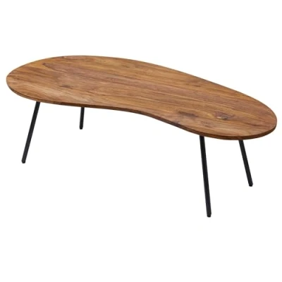 Image de WOHNLING Table Basse Design Kasi 122x36x63 cm Sheesham avec Pieds en Métal Noir de Rein Bois Massif Gris Cool Plat Moderne