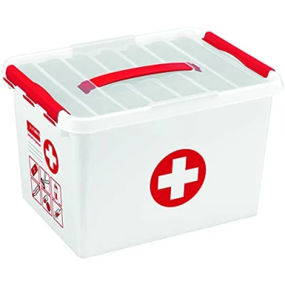Image de helit sunware H6164805 Boîte de rangement &quot;the q line&quot;, 22 litres, avec couvercle, blanc/rouge, 1 pièce