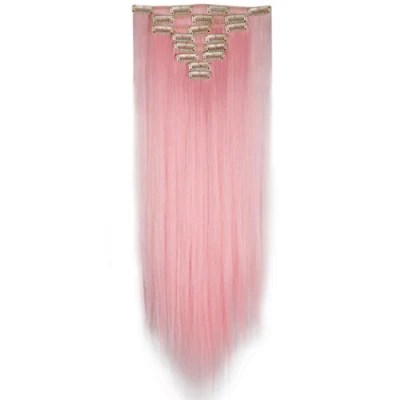Image de S noilite Extension a Clip Cheveux Naturel in Hair Extensions Tête Pleine 8 Bandes 18 Clips 66cm Tout Droit Rose clair