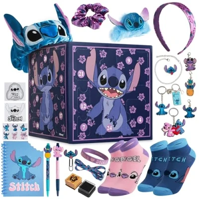 Image de Disney Calendrier de l&#039;Avent Stitch 2023 Papeterie Jouet Accessoires Stickers Enfant Lilo et Kids Advent Calendar (Violet Cube)