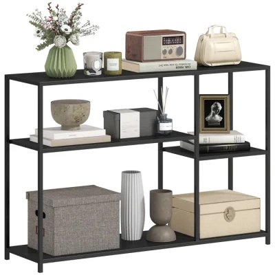 Image de HOMCOM Console Meuble, Table Console, entrée étroite à 4 Niveaux Style Industriel, Cadre en Acier, d&#039;entrée Salon Couloir, 110 x 30 75 cm, Noir