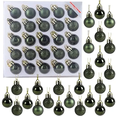 Image de Paquet de 25 Brillant, Matt &amp; Glitter Mini Christmas Tree Baubles (Vert Forêt)