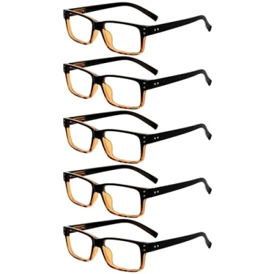 Image de eyekepper 5 Paires Lunettes de Lecture pour Femmes Hommes Monture Plastique Charnières à Ressort, Noir/Jaune 1.00