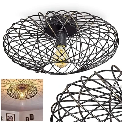 Image de hofstein Plafonnier Wemude en métal noir/doré, aspect vieilli, abat jour rétro moderne créant un effet lumineux au plafond, pour 1 ampoule E27, ampoule(s) non incluse(s)