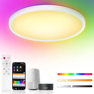 Image de Birnetek® Plafonnier LED 30W, Luminaire RGB Rond 2700K 6500K, Éclairage de Plafond Dimmable, Compatible avec Alexa, Google Home, Contrôle APP, Télécommande, pour Chambres, Salons