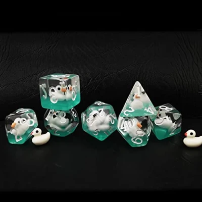 Image de Bescon Swimming WhiteDuck RPG Dice Set of 7, Novelty White Duck Polyhedral Game