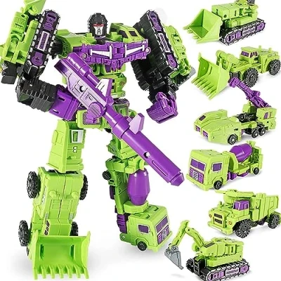 Image de Transform Jouets, Transformateur Jouet Ingénierie Devastator Combinateur 6 en 1 Alliage Métallique Jouets Figure Action Voiture Camion Chargeur Godet Modèle Cadeau pour Enfants Garçons