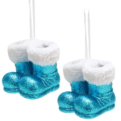 Image de Christmas Concepts® Lot de 2 à 10 cm (4&quot;) Bottes père Noël Suspendre Paillettes avec Bordure en Fourrure Blanche Bordures d&#039;arbre Noël/Boules (Turquoise)