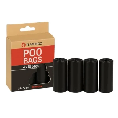 Image de Flamingo Sacs à Déjections Basic Blekz 60 Pièces, Noir, Ultra Pratiques et Résistants, Idéal pour Shih Tzu, Border Collie, Schnauzer Teckel
