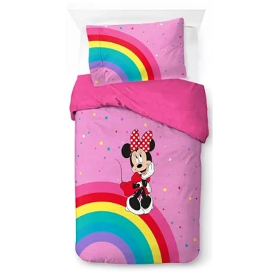 Image de Jay Franco Disney Minnie Mouse Rainbow 100% Coton Ensemble Housse de Couette Lit Simple Comprend Une Taie d’Oreiller 50 x 70 cm