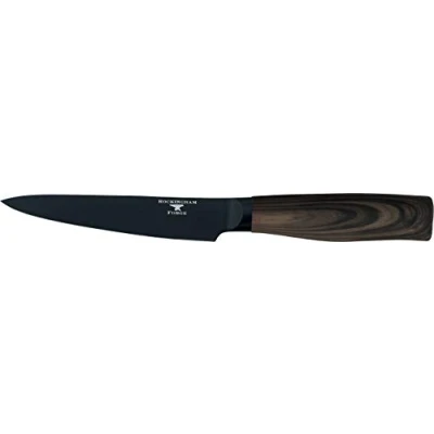 Image de Rockingham Forge Forester Series 5 couteau utilitaire lame en acier inoxydable avec un revêtement d’oxyde noir, poignée ergonomique bois