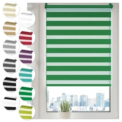 Image de Sonello Store Enrouleur Jour Nuit Klemmfix sans perçage 120cm x 150cm Vert, Facile à Installer avec Clips pour Fenêtre ou Porte, Stores Zébrés de Protection Solaire, en Tissu Double