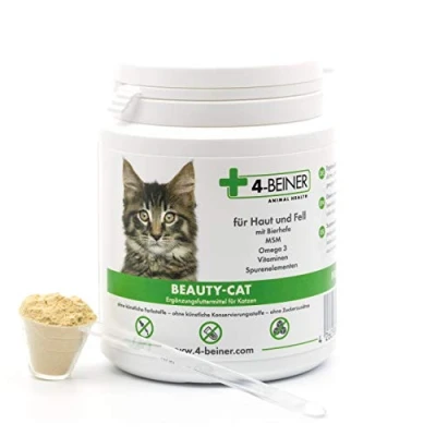 Image de 4 BEINER Beauty Cat: Poil Brillant, vitamines pour Chats avec oméga 3, MSM, Complexe de B, Vitamine C, biotine, Chardon Marie, levure bière, Zinc, sélénium, 90 g Poudre