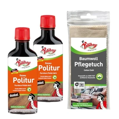 Image de Poliboy Fixneu Polish foncé pour meubles bois peints foncés Polissage ravive la couleur du 2 x 100 ml Avec chiffon en coton Fabriqué Allemagne